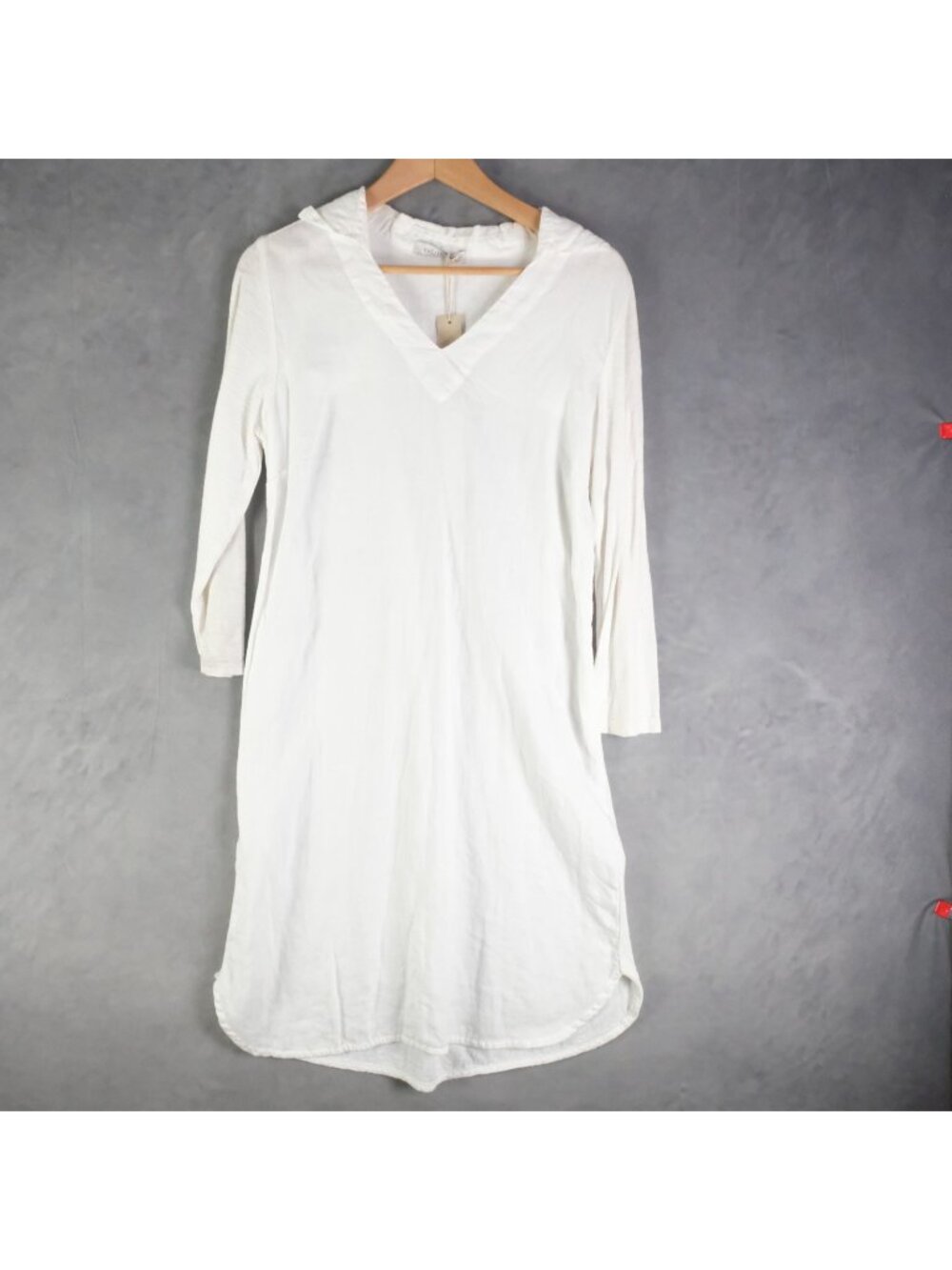 Cut Loose Dress Womens Small White V Neck Long Sleeve A Line Linen Cotton Casual